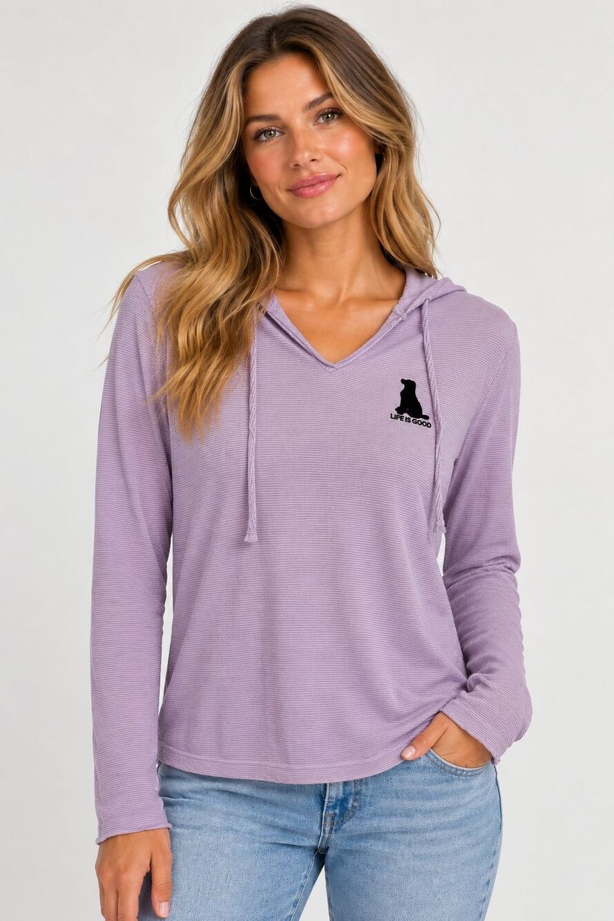 Life is Good Lavender Striped Lightweight Hooded Long Sleeve Top Size Medium